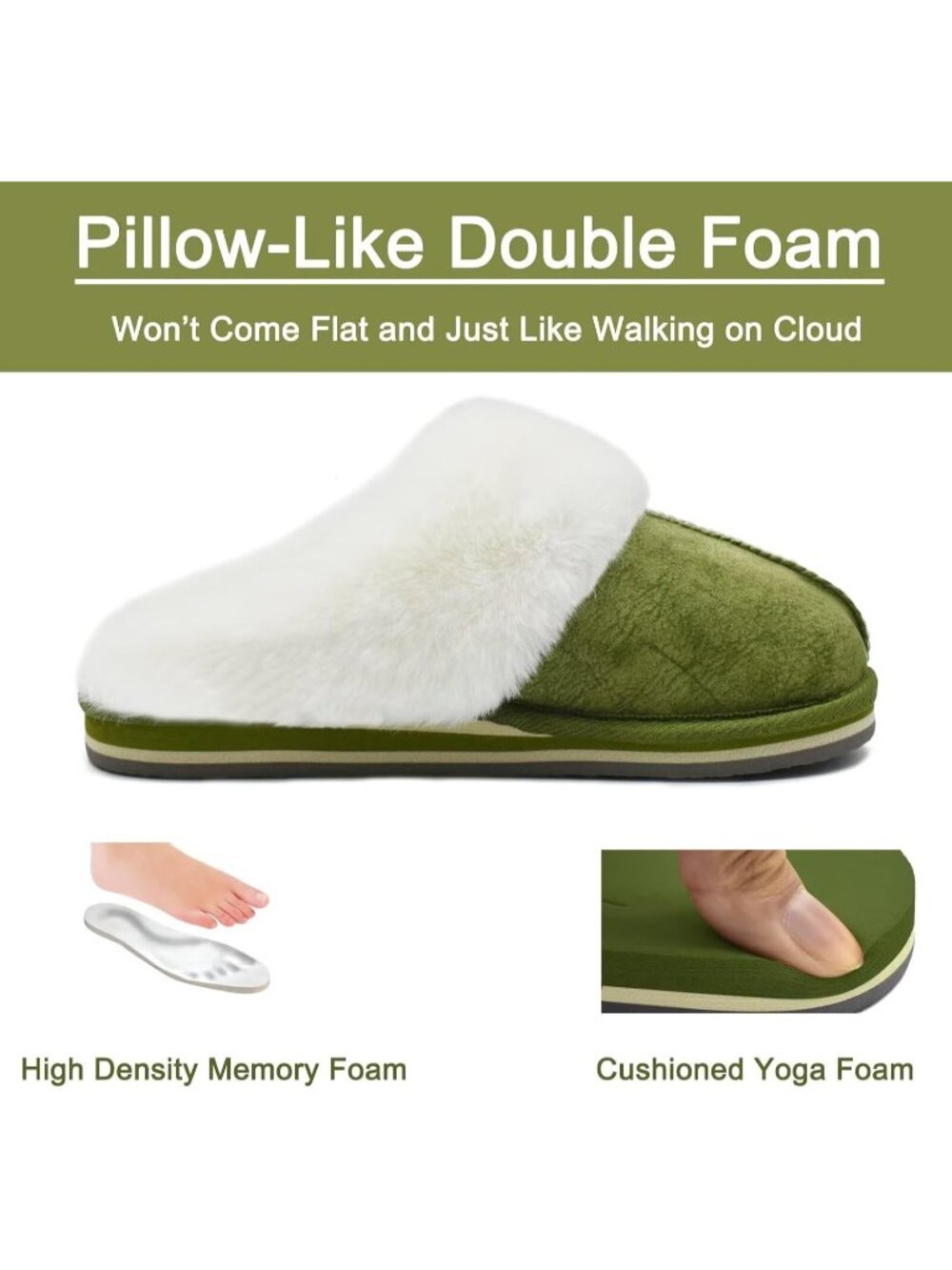 Womens Green Cozy Memory Comfy Winter Scuff Indoor Outdoor Rubber Hard Sole - Picture 6 of 6